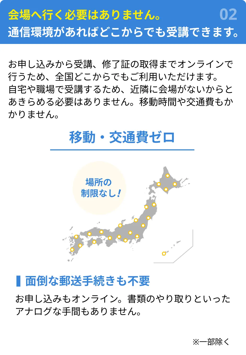 会場へいく必要はありません。通信環境があればどこからでも受講できます。