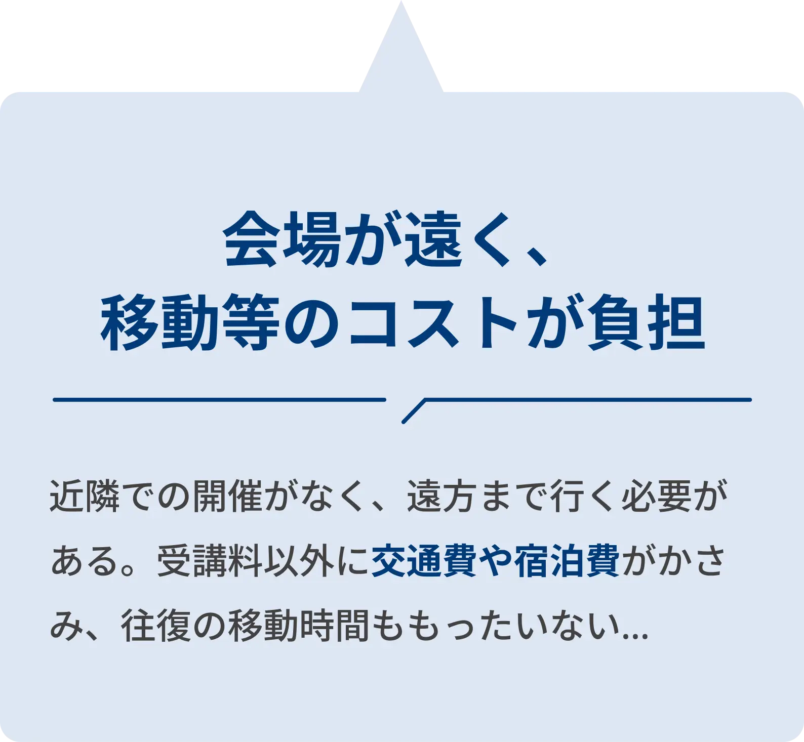 会場が遠く、移動等のコストが負担